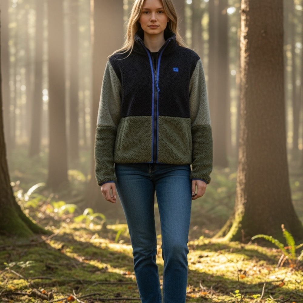 Billabong Two-Tone Teddy Jacket in Black and Green Switchback Zip